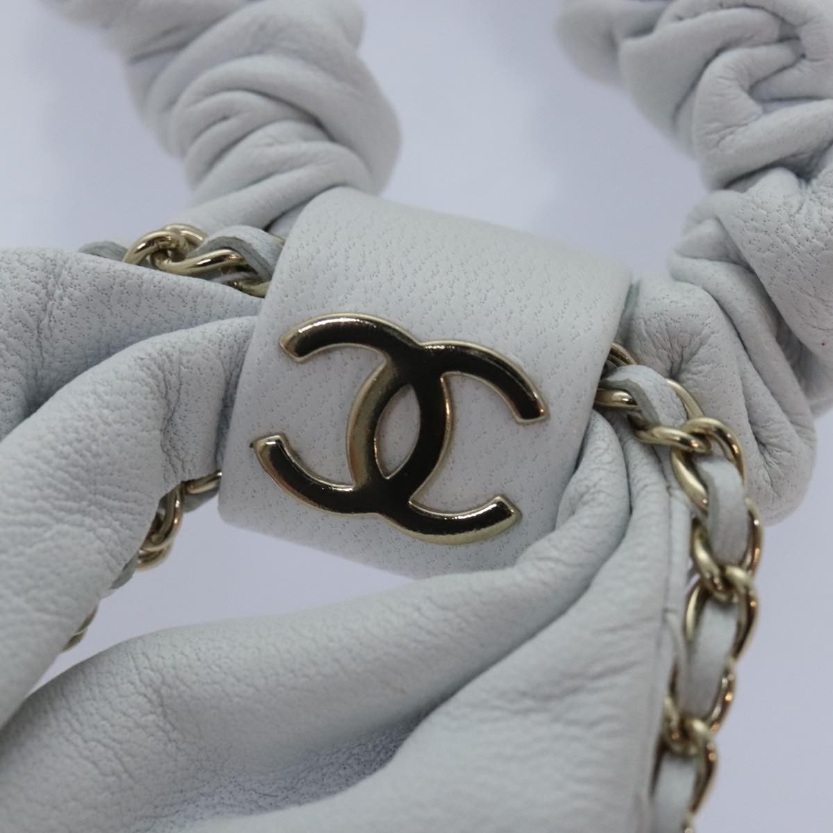 CHANEL COCO Mark Scrunchie Hair clip Lamb Skin White CC yk14744