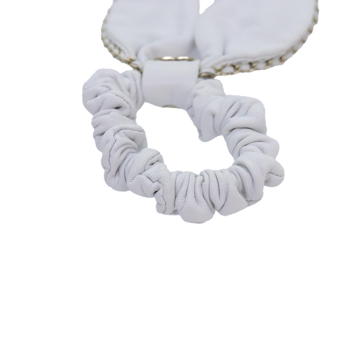 CHANEL COCO Mark Scrunchie Hair clip Lamb Skin White CC yk14744