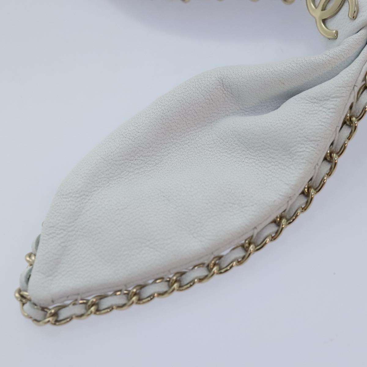 CHANEL COCO Mark Scrunchie Hair clip Lamb Skin White CC yk14744