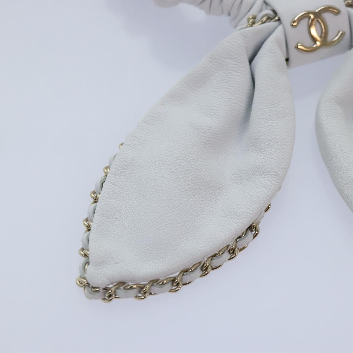 CHANEL COCO Mark Scrunchie Hair clip Lamb Skin White CC yk14744
