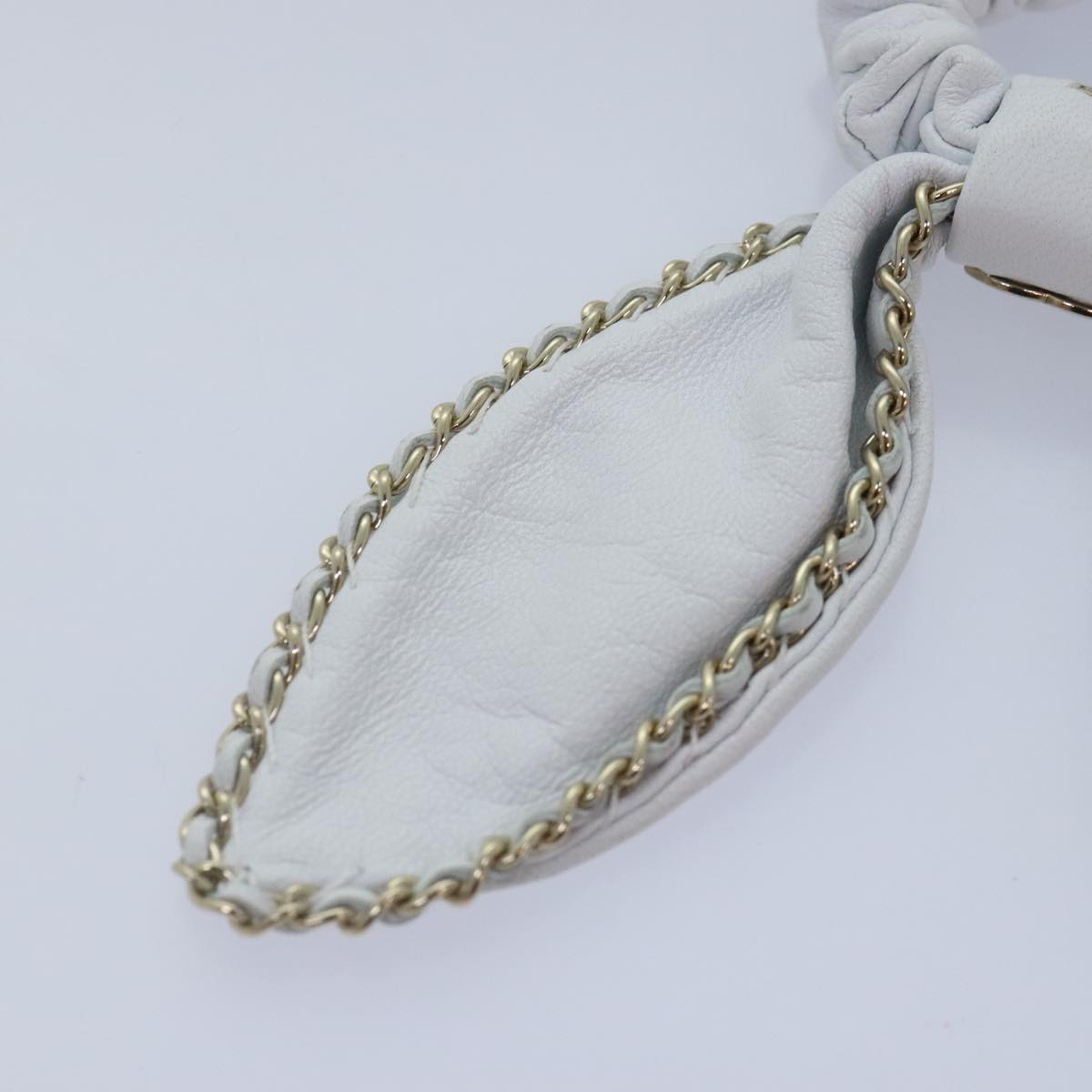 CHANEL COCO Mark Scrunchie Hair clip Lamb Skin White CC yk14744