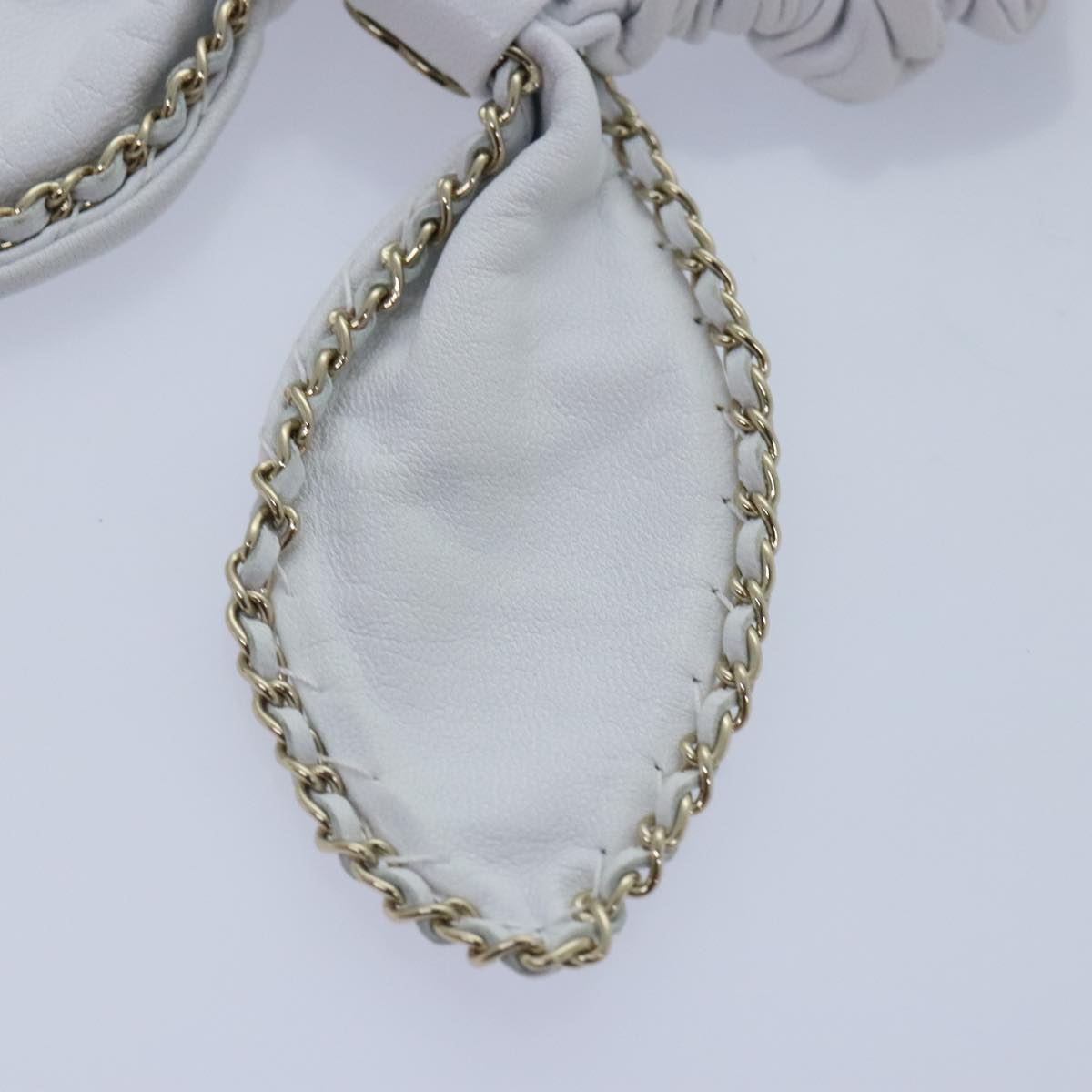 CHANEL COCO Mark Scrunchie Hair clip Lamb Skin White CC yk14744