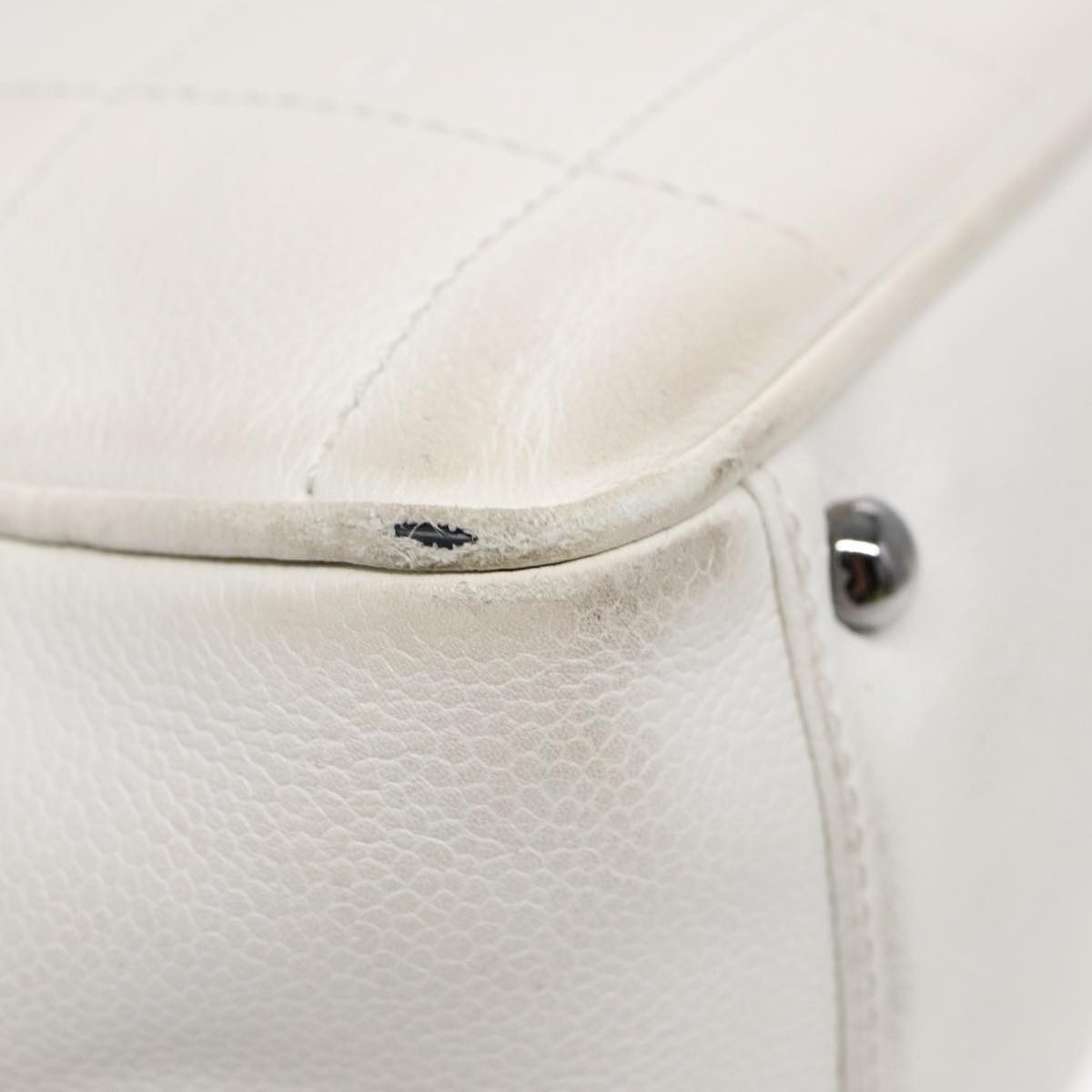 CHANEL Choco Bar Hand Bag Leather White Silver CC yk14765