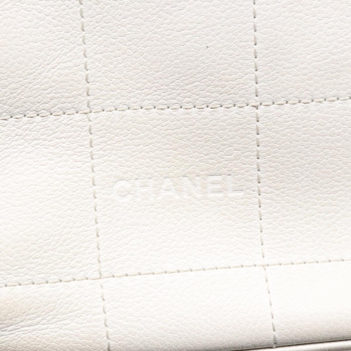CHANEL Choco Bar Hand Bag Leather White Silver CC yk14765