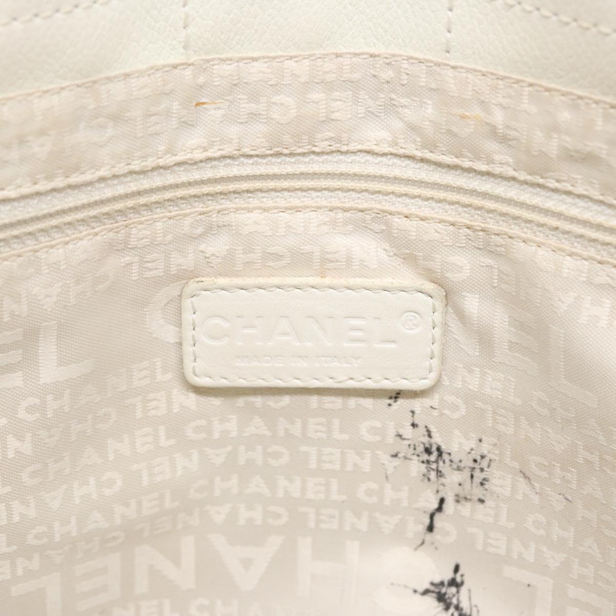 CHANEL Choco Bar Hand Bag Leather White Silver CC yk14765