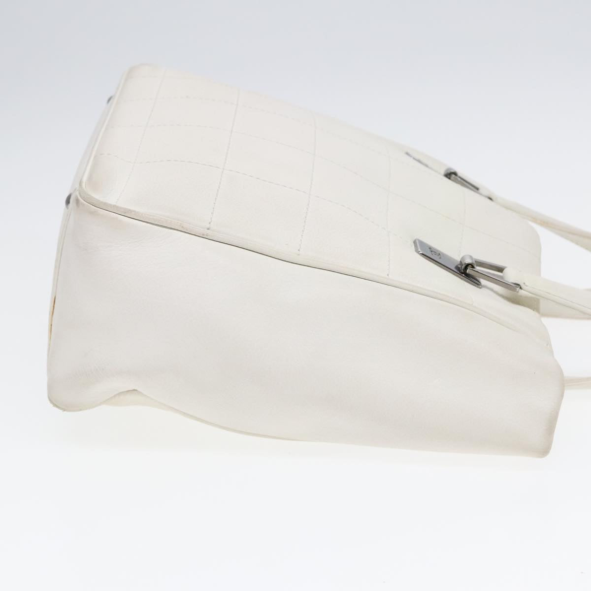 CHANEL Choco Bar Hand Bag Leather White Silver CC yk14765