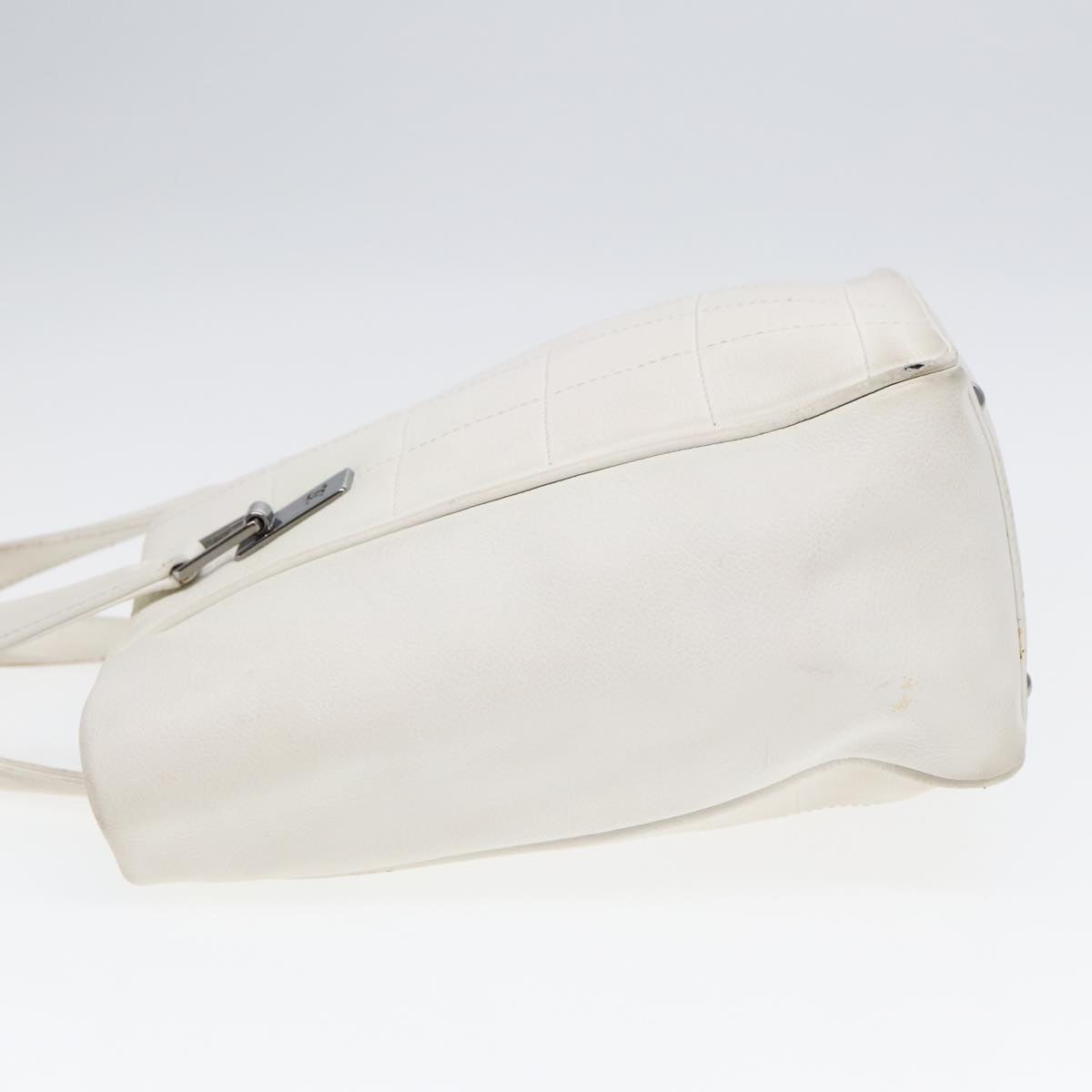 CHANEL Choco Bar Hand Bag Leather White Silver CC yk14765