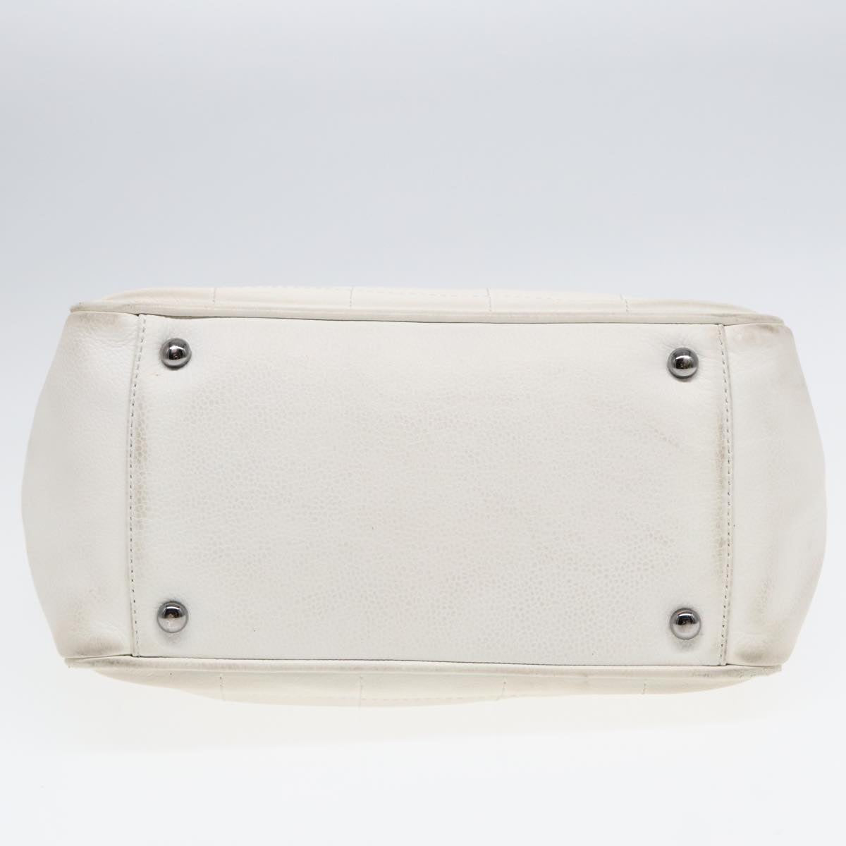 CHANEL Choco Bar Hand Bag Leather White Silver CC yk14765