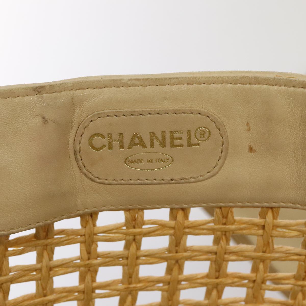 CHANEL COCO Mark Chain Tote Bag Straw Leather Beige Gold CC yk14915