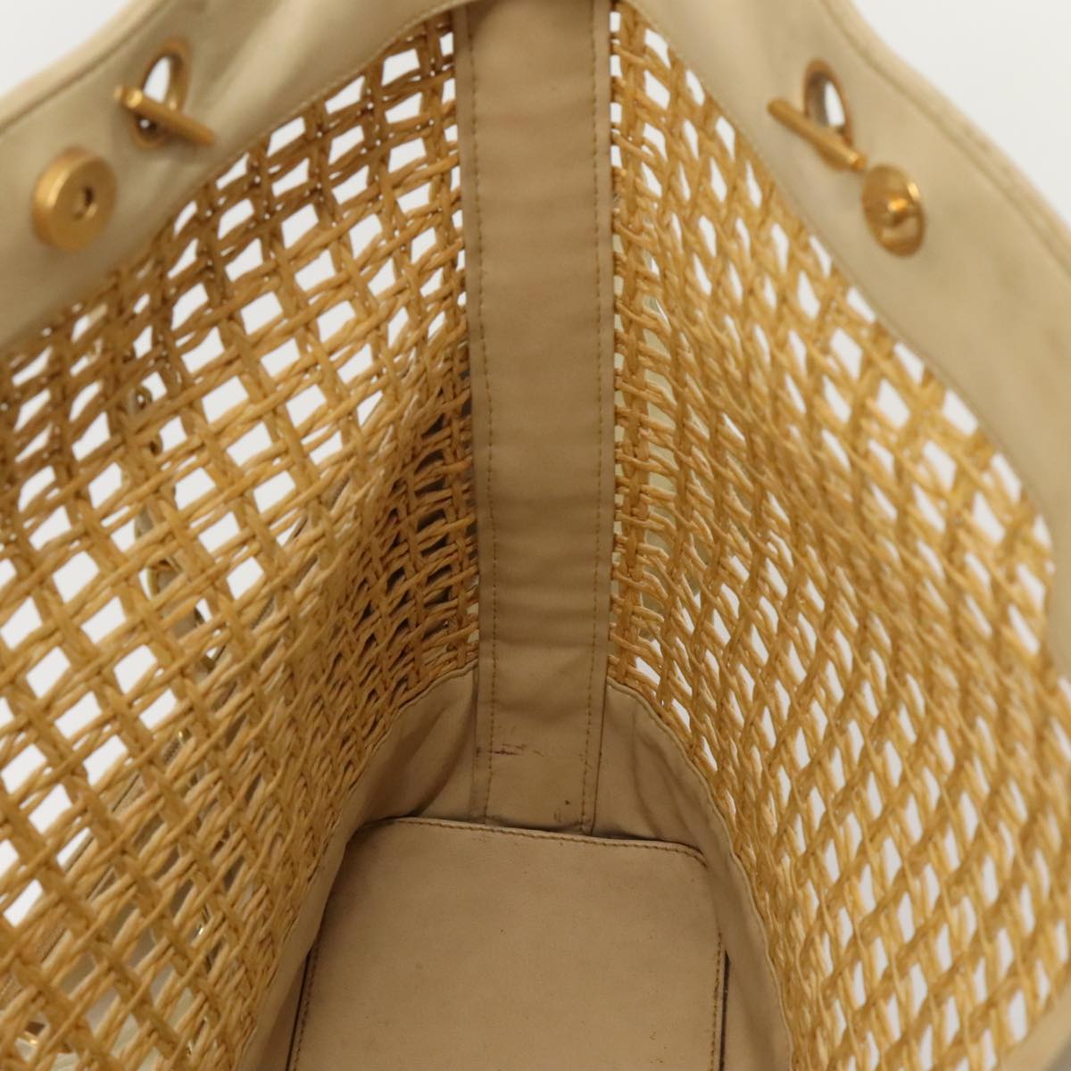 CHANEL COCO Mark Chain Tote Bag Straw Leather Beige Gold CC yk14915