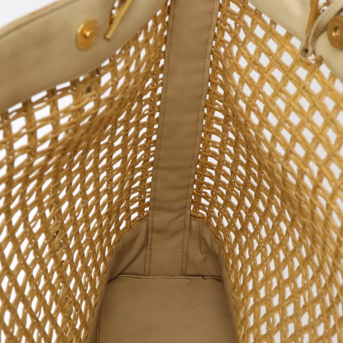 CHANEL COCO Mark Chain Tote Bag Straw Leather Beige Gold CC yk14915