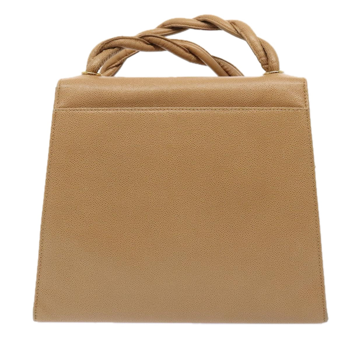 CHANEL Turn Lock Shoulder Bag Caviar Skin Beige Gold CC yk14960A