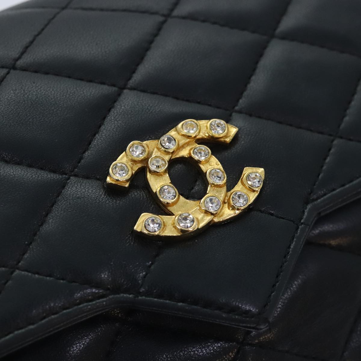 CHANEL Matelasse COCO Mark Chain Stone Bag Lamb Skin Black CC yk15007A