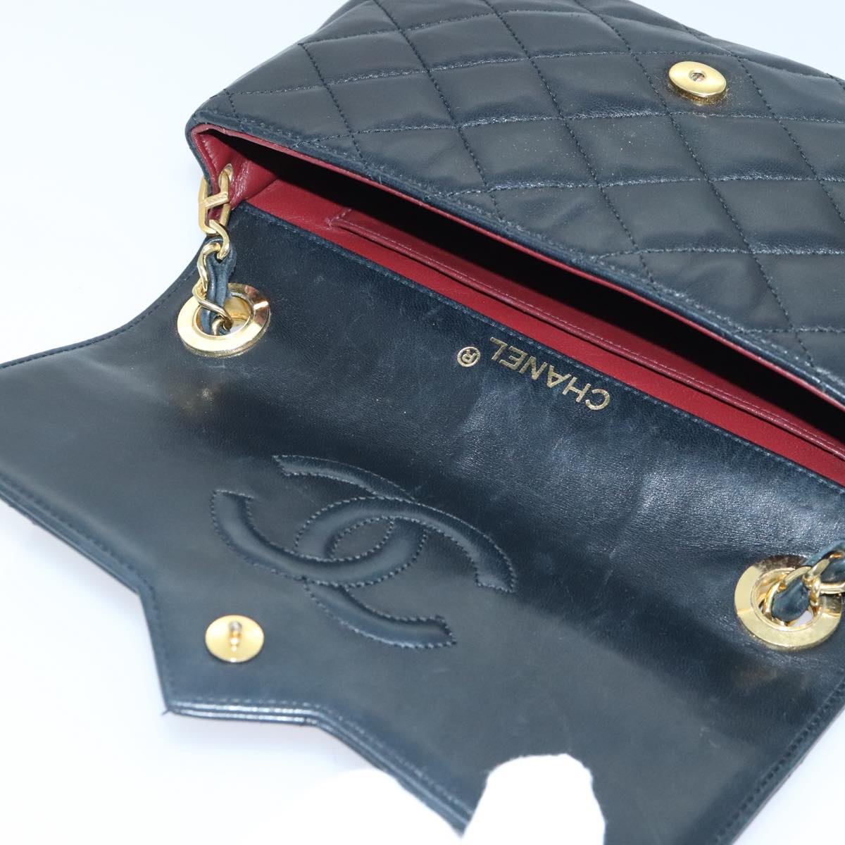 CHANEL Matelasse COCO Mark Chain Stone Bag Lamb Skin Black CC yk15007A