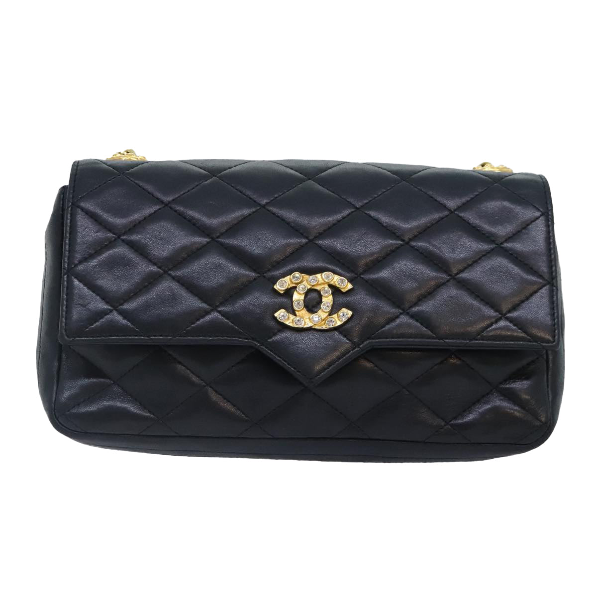 CHANEL Matelasse COCO Mark Chain Stone Bag Lamb Skin Black CC yk15007A