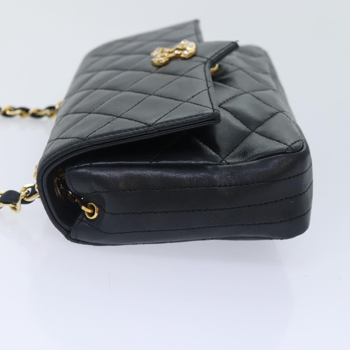 CHANEL Matelasse COCO Mark Chain Stone Bag Lamb Skin Black CC yk15007A