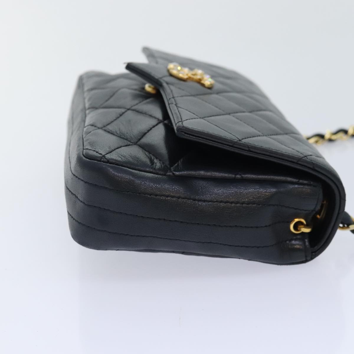 CHANEL Matelasse COCO Mark Chain Stone Bag Lamb Skin Black CC yk15007A
