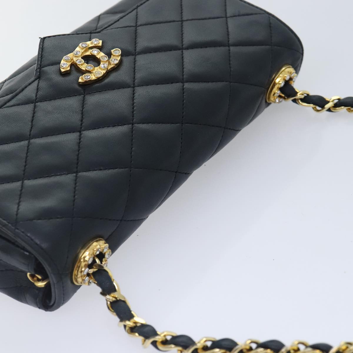 CHANEL Matelasse COCO Mark Chain Stone Bag Lamb Skin Black CC yk15007A