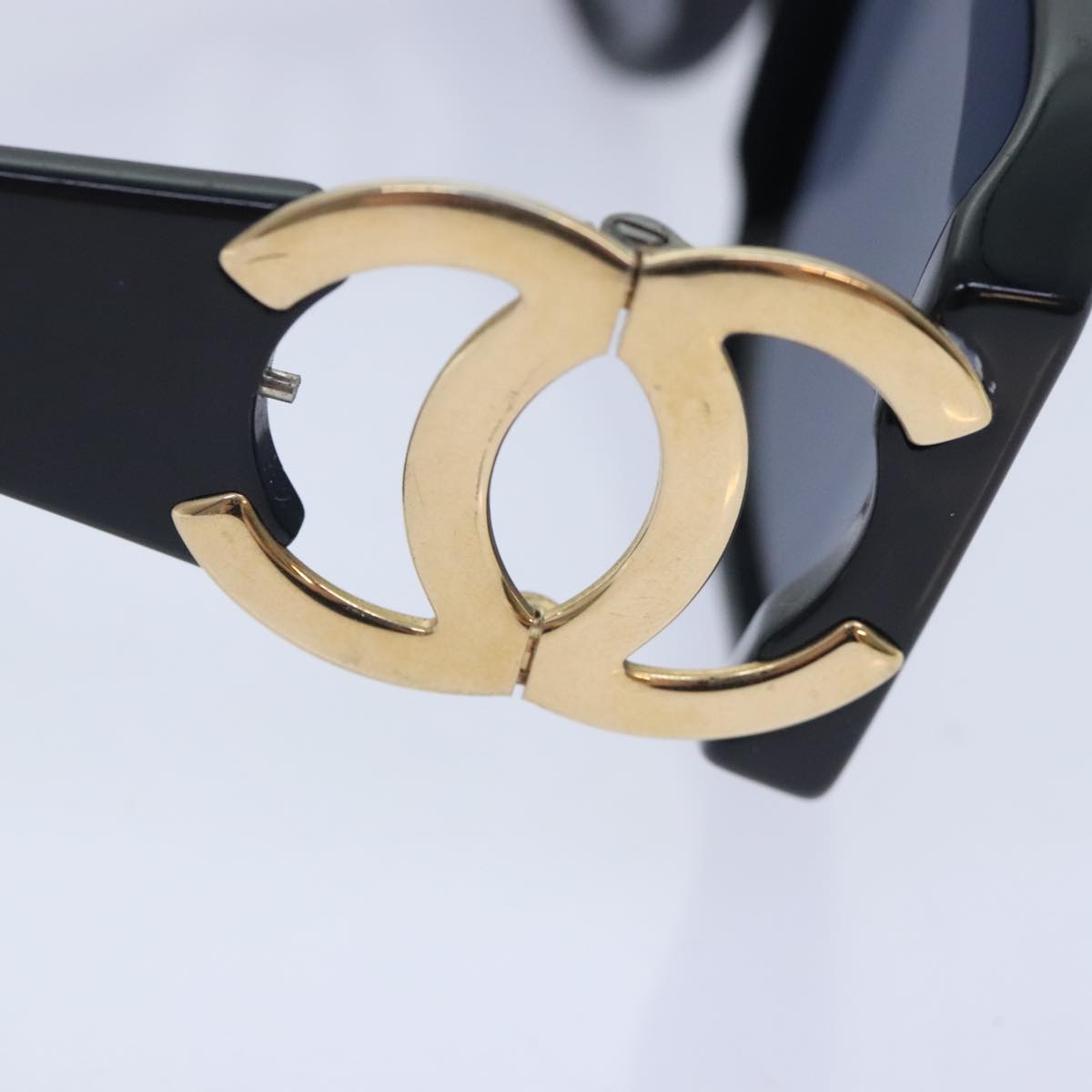 CHANEL Sunglasses Plastic Metal Black Gold CC yk15060