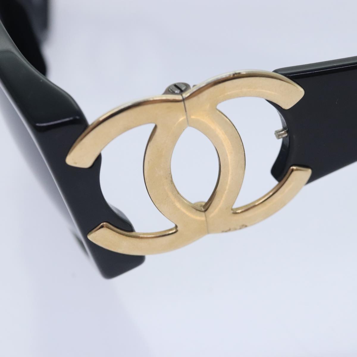 CHANEL Sunglasses Plastic Metal Black Gold CC yk15060