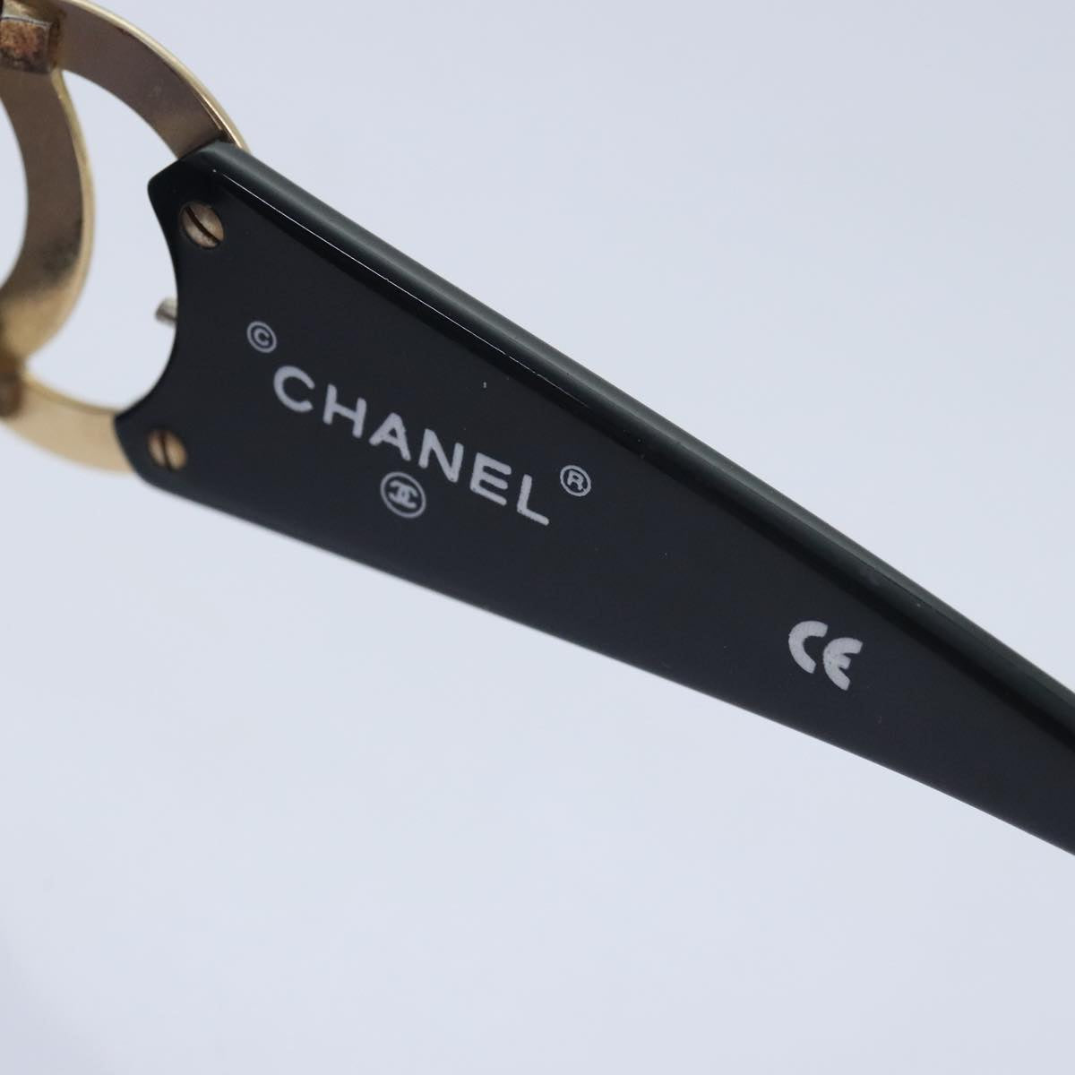 CHANEL Sunglasses Plastic Metal Black Gold CC yk15060