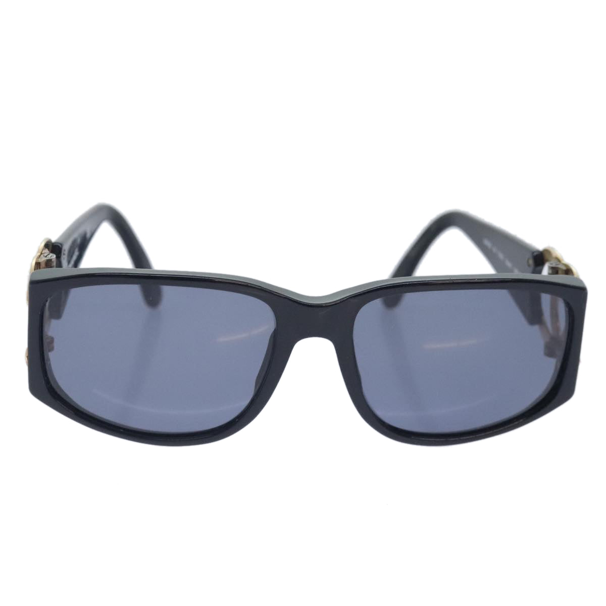 CHANEL Sunglasses Plastic Metal Black Gold CC yk15060