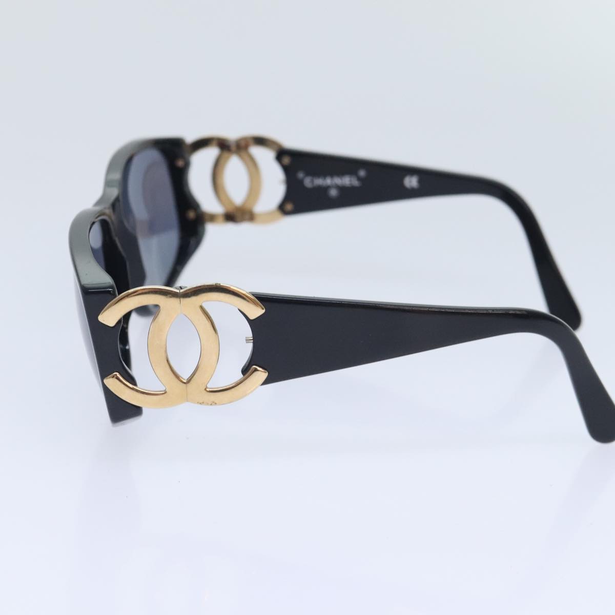 CHANEL Sunglasses Plastic Metal Black Gold CC yk15060