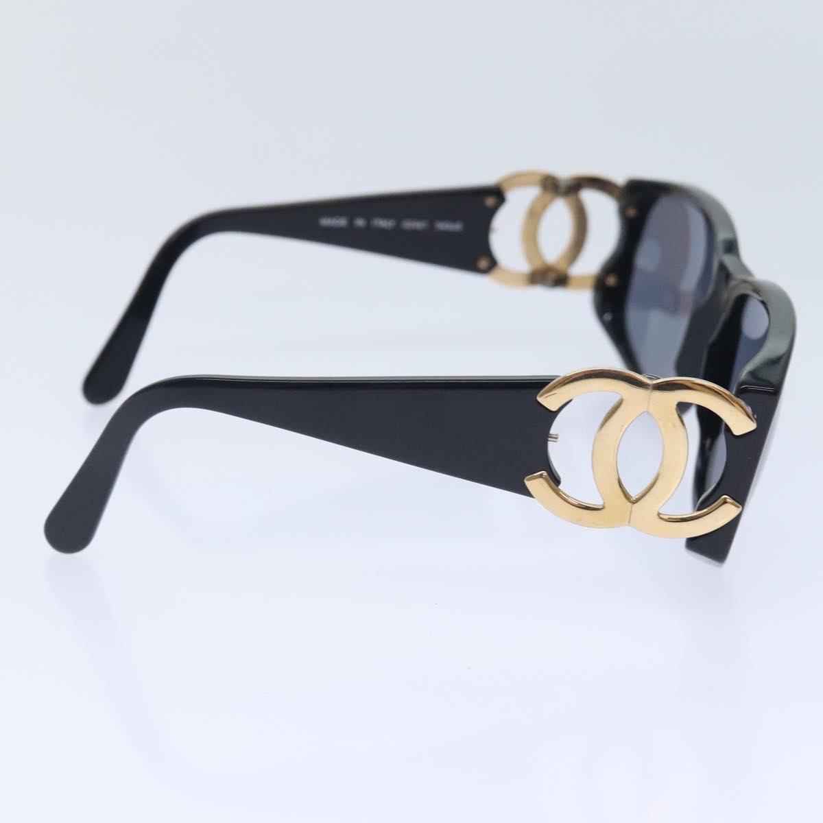 CHANEL Sunglasses Plastic Metal Black Gold CC yk15060