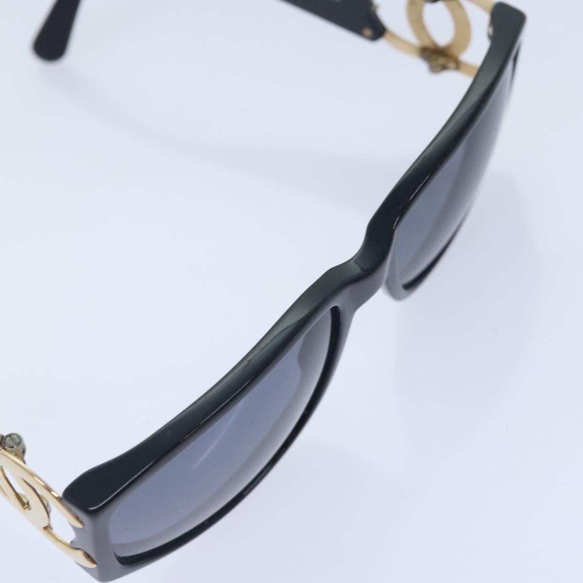 CHANEL Sunglasses Plastic Metal Black Gold CC yk15060