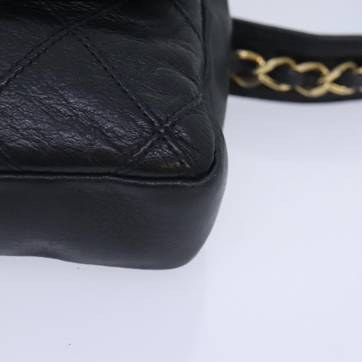 CHANEL Bicolore Chain Waist bag Leather Black Gold CC yk15152