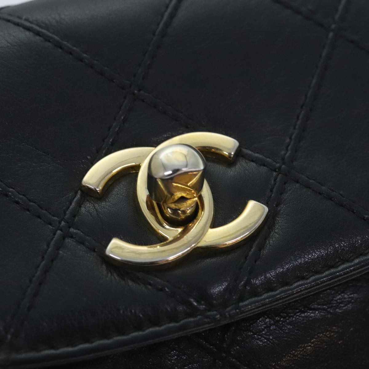 CHANEL Bicolore Chain Waist bag Leather Black Gold CC yk15152