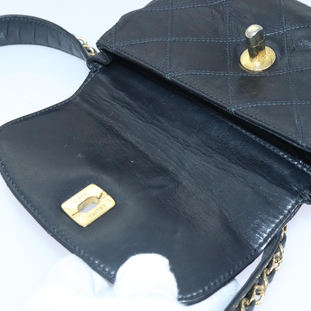 CHANEL Bicolore Chain Waist bag Leather Black Gold CC yk15152