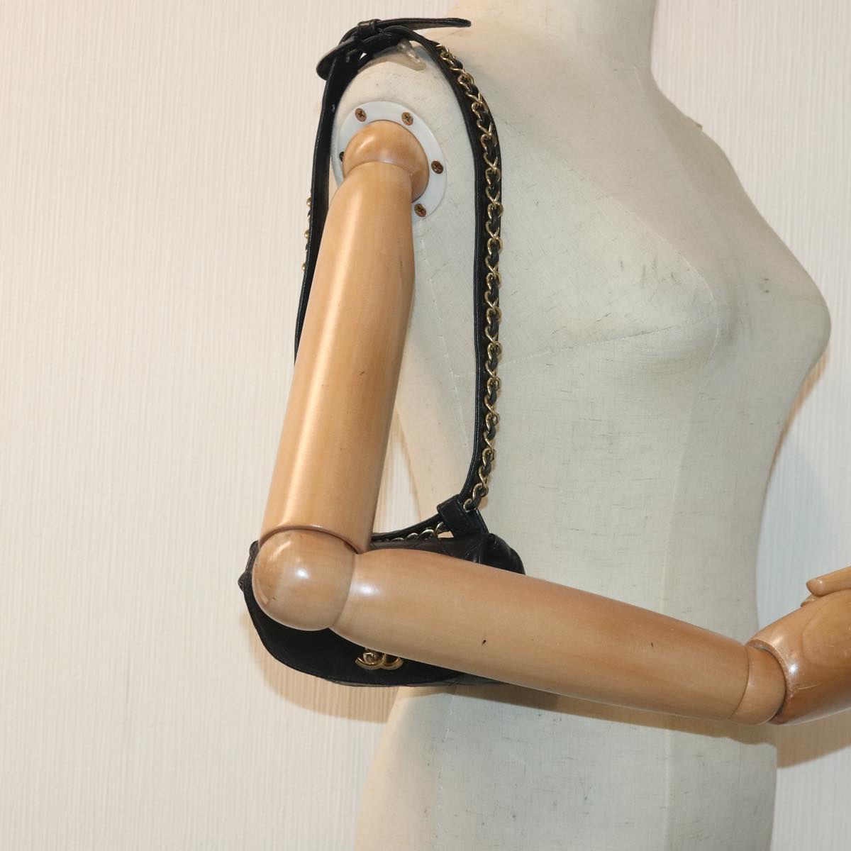 CHANEL Bicolore Chain Waist bag Leather Black Gold CC yk15152