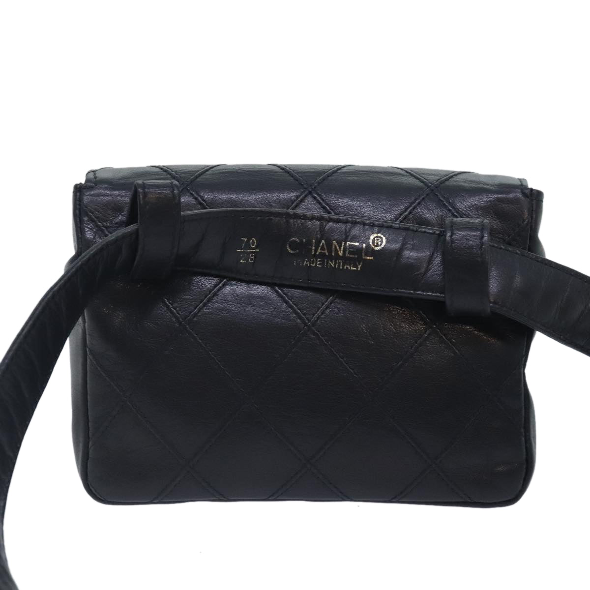 CHANEL Bicolore Chain Waist bag Leather Black Gold CC yk15152
