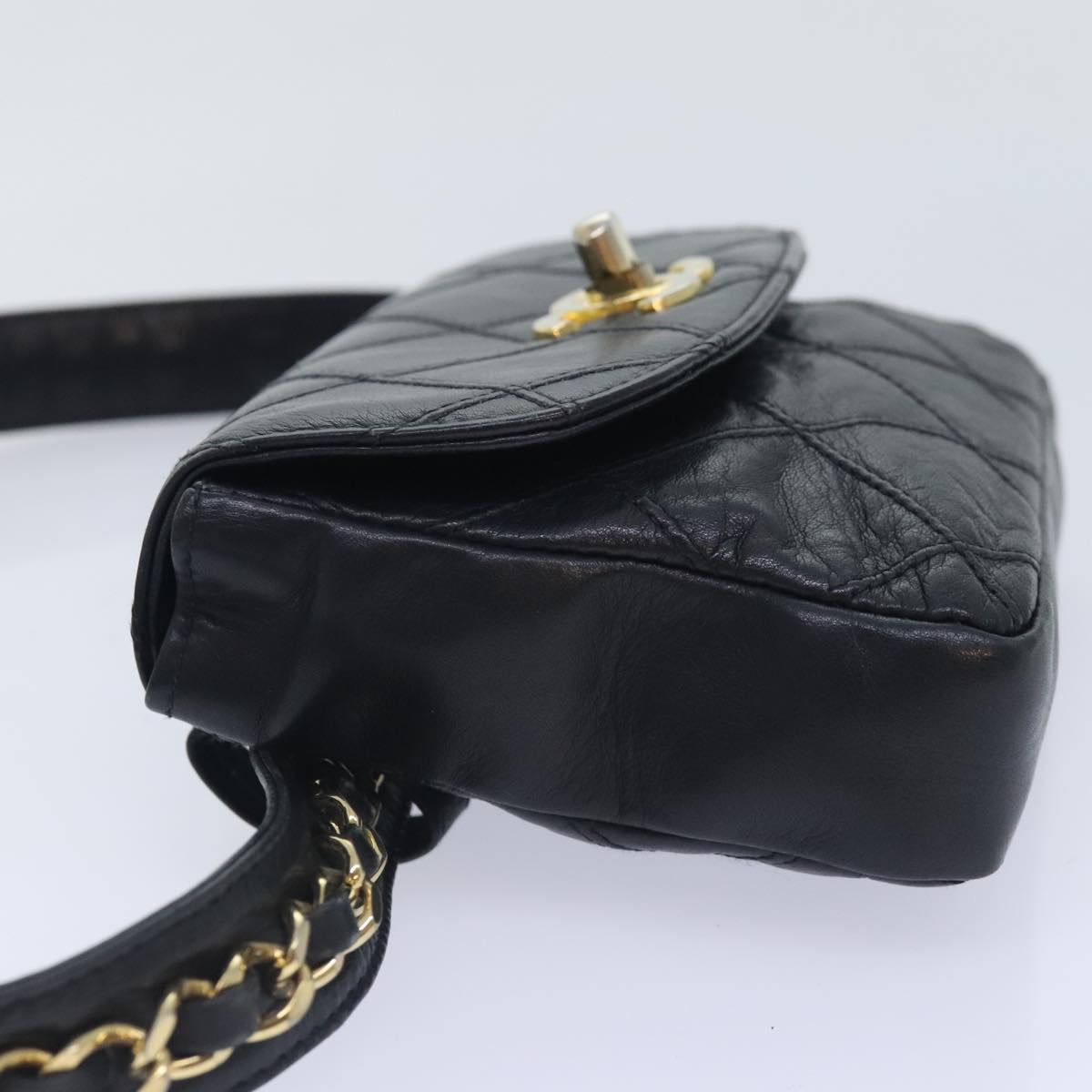 CHANEL Bicolore Chain Waist bag Leather Black Gold CC yk15152