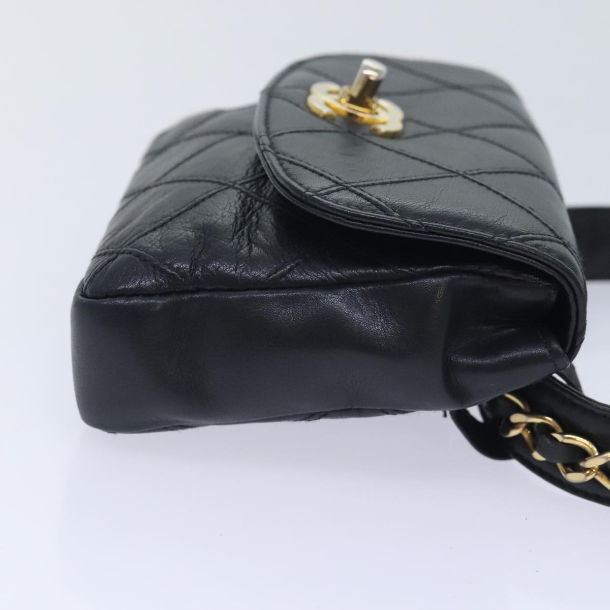 CHANEL Bicolore Chain Waist bag Leather Black Gold CC yk15152