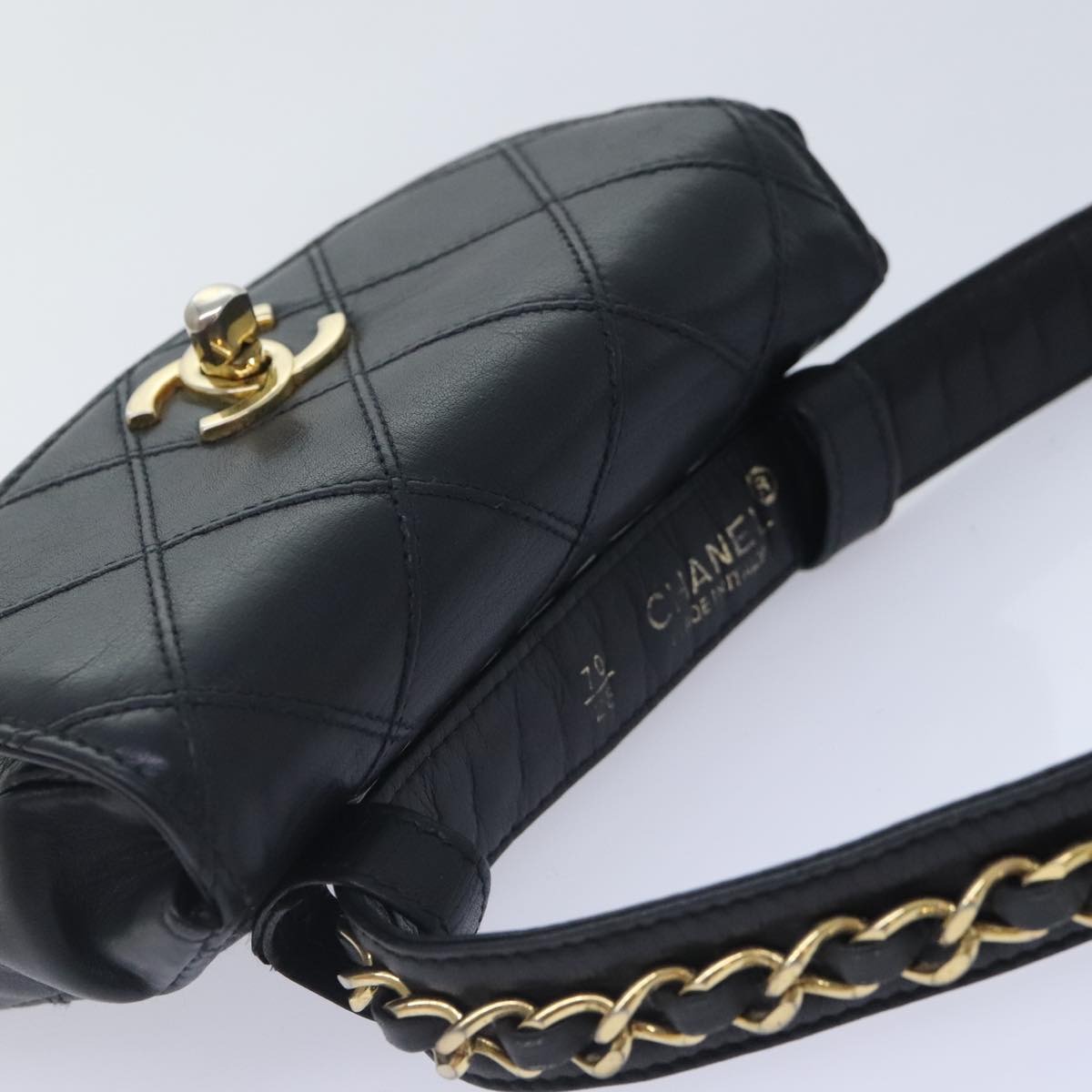 CHANEL Bicolore Chain Waist bag Leather Black Gold CC yk15152