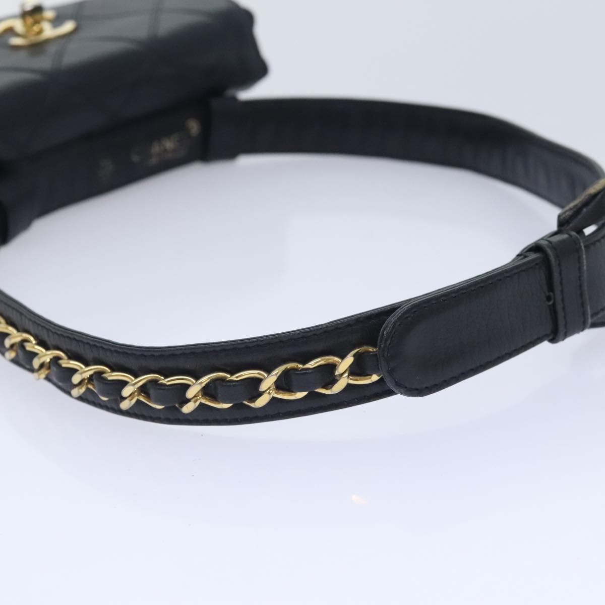 CHANEL Bicolore Chain Waist bag Leather Black Gold CC yk15152