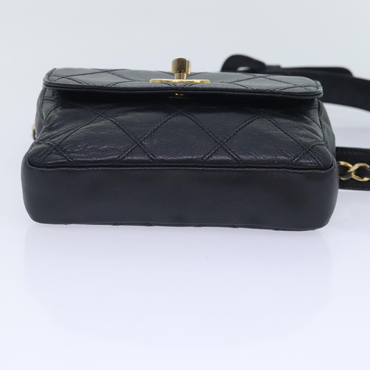 CHANEL Bicolore Chain Waist bag Leather Black Gold CC yk15152