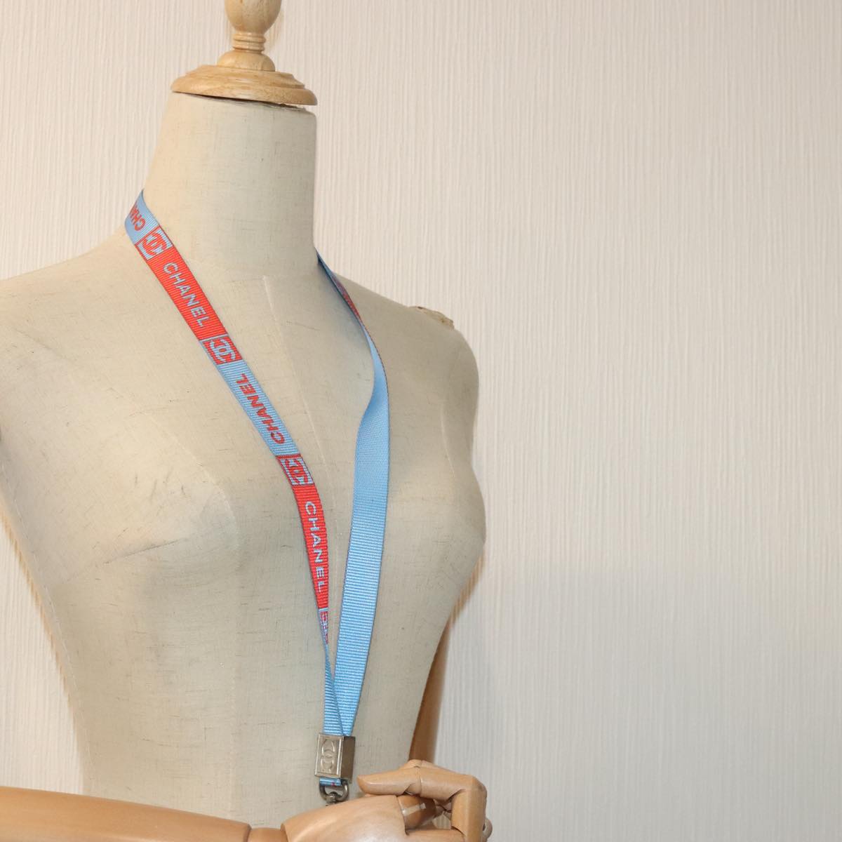 CHANEL Neck Strap Nylon Blue Silver CC yk15223