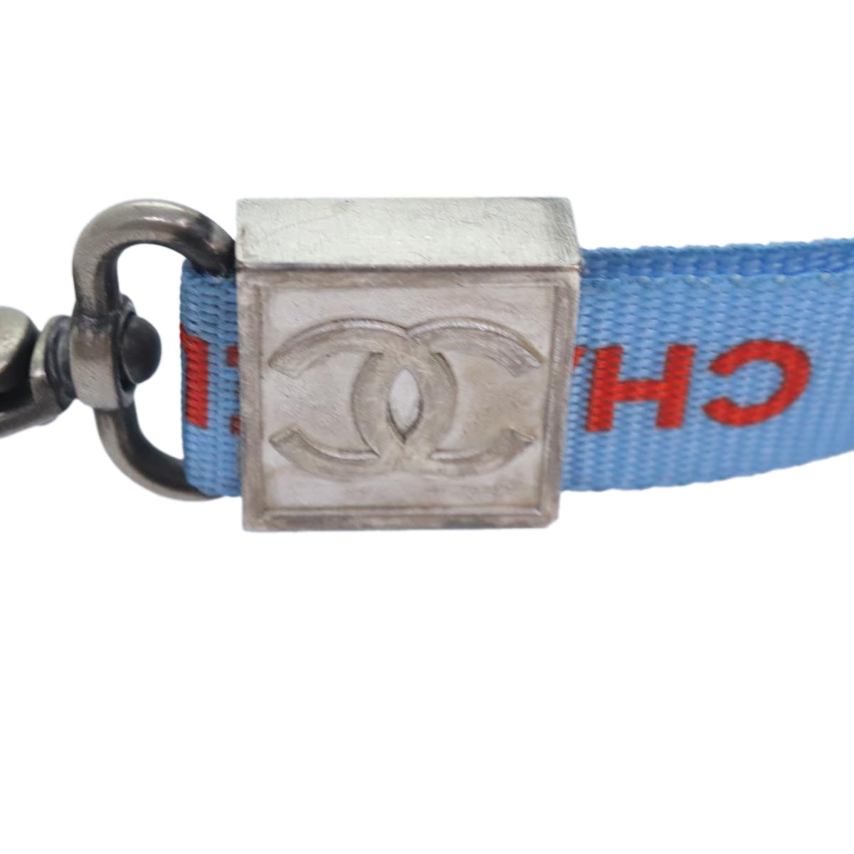 CHANEL Neck Strap Nylon Blue Silver CC yk15223