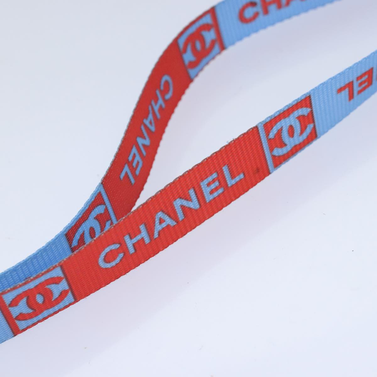 CHANEL Neck Strap Nylon Blue Silver CC yk15223