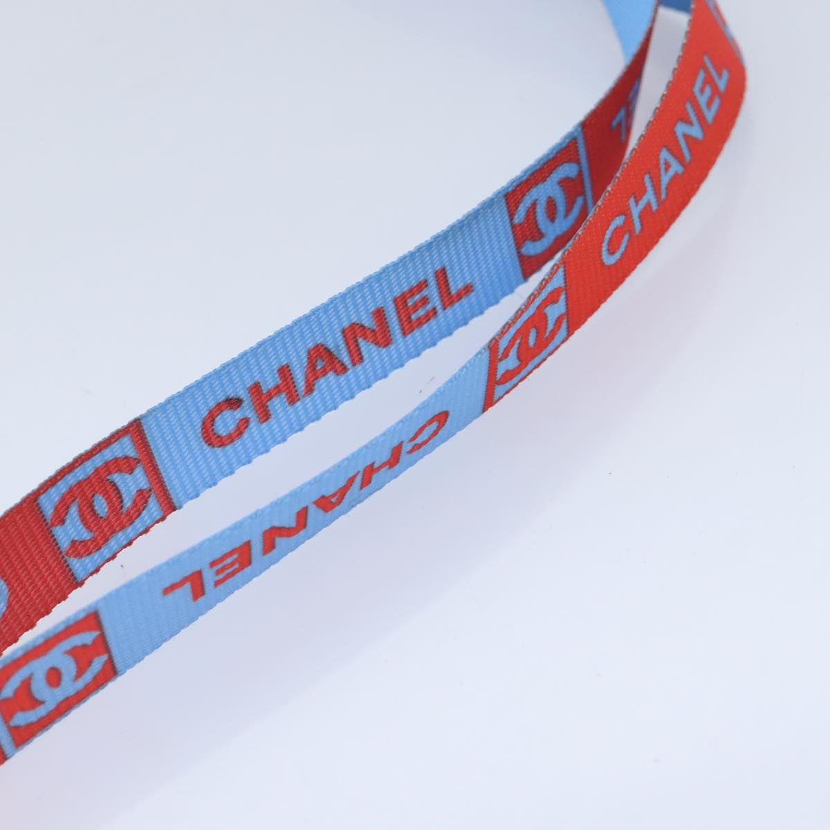 CHANEL Neck Strap Nylon Blue Silver CC yk15223