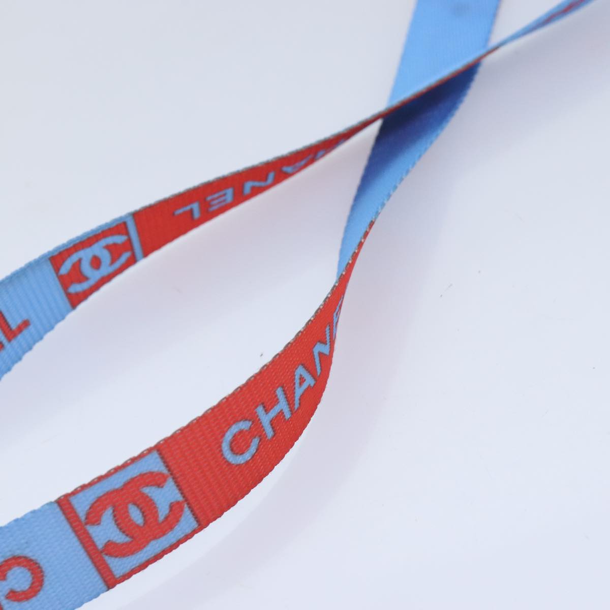 CHANEL Neck Strap Nylon Blue Silver CC yk15223