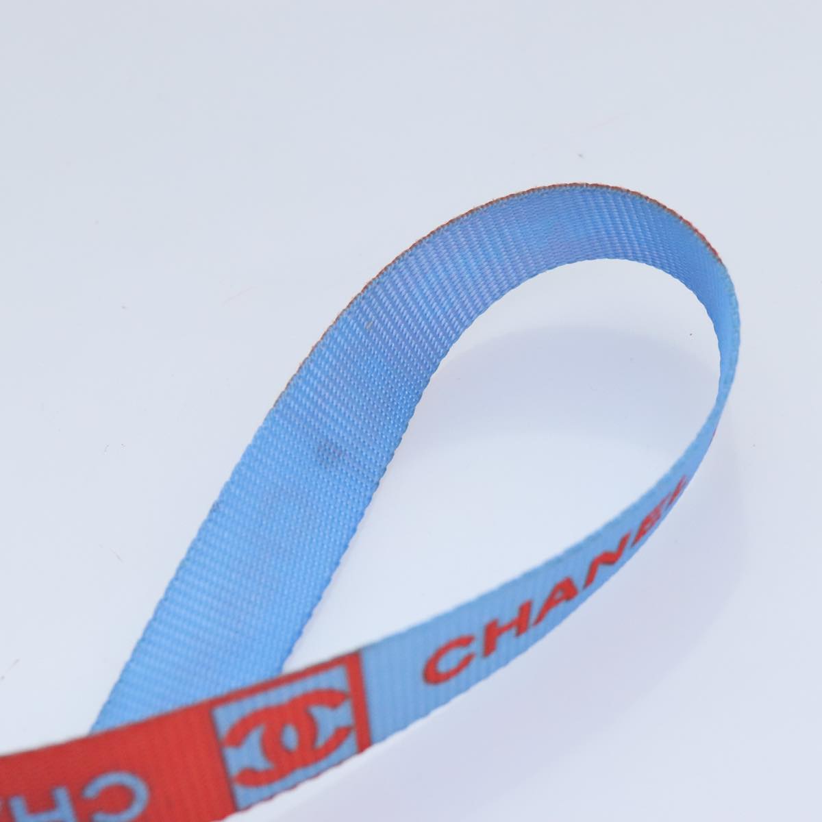 CHANEL Neck Strap Nylon Blue Silver CC yk15223