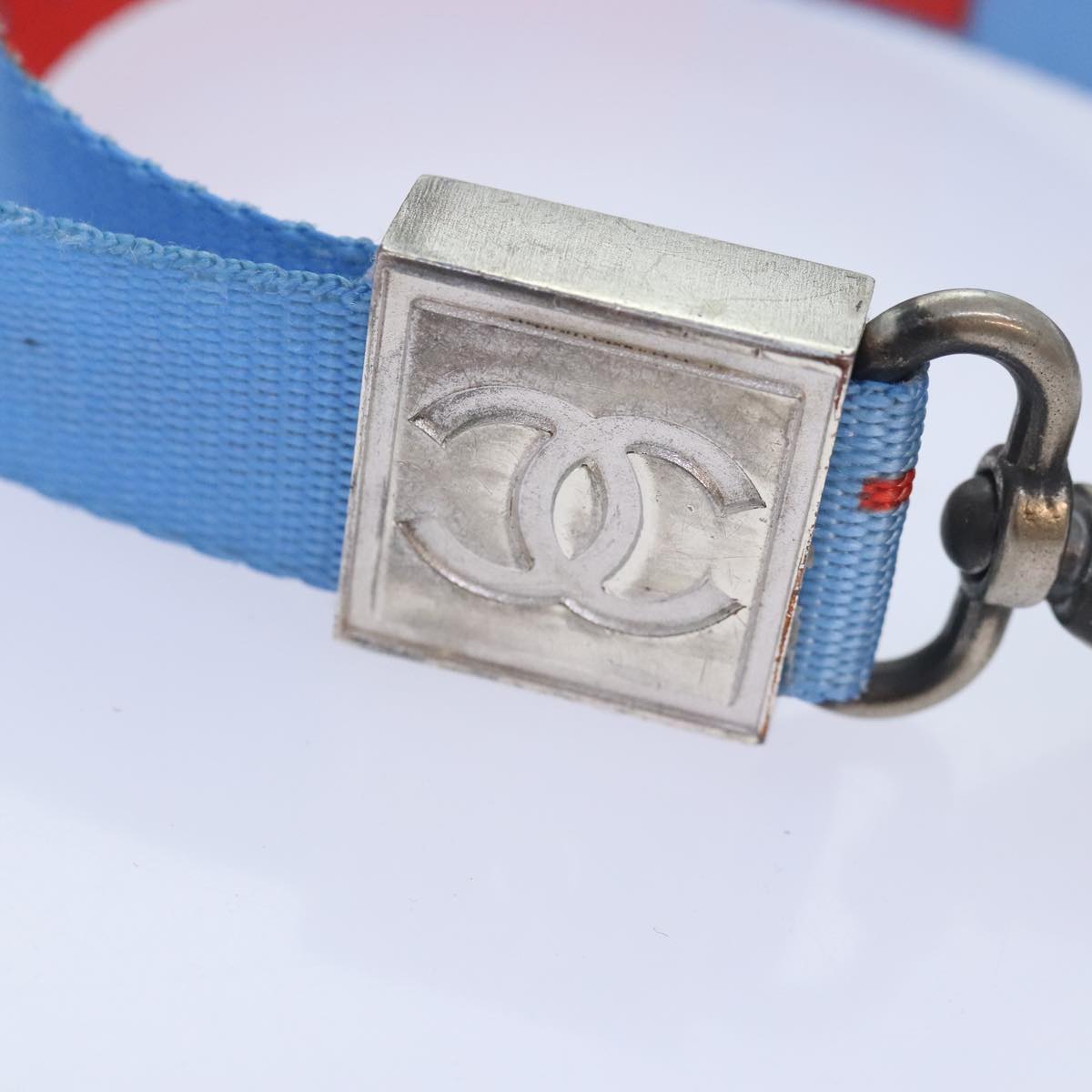 CHANEL Neck Strap Nylon Blue Silver CC yk15223