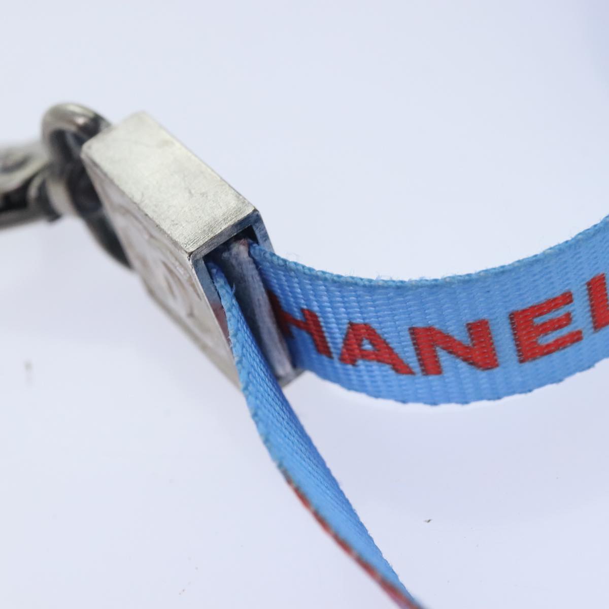 CHANEL Neck Strap Nylon Blue Silver CC yk15223