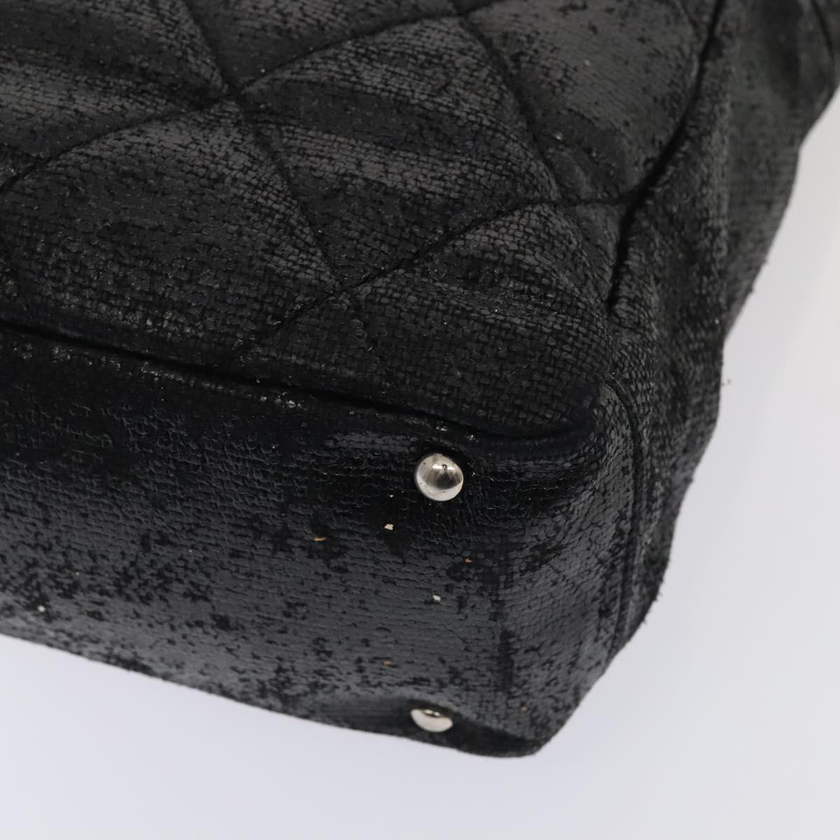 CHANEL Paris Biarritz PM Hand Bag Coated Canvas Black Silver CC yk15242