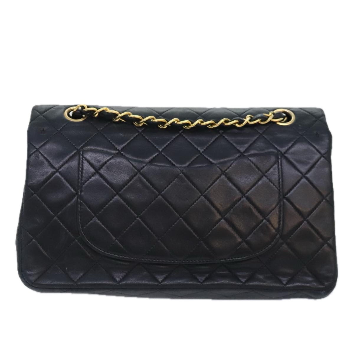 CHANEL Matelasse Turn Lock Chain Shoulder Bag Lamb Skin Black CC yk15263A