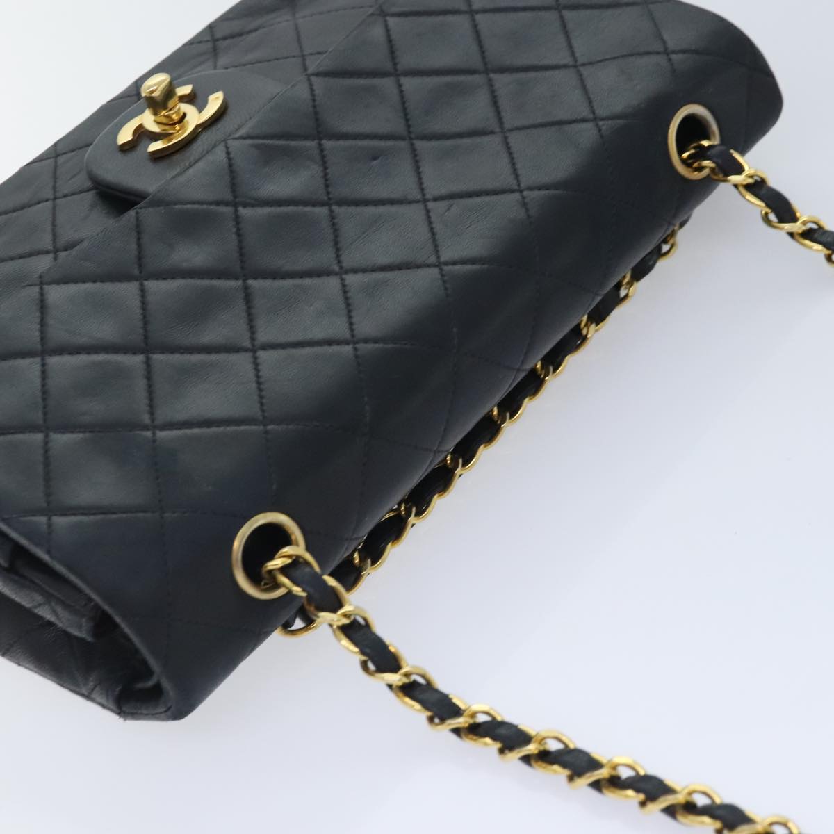 CHANEL Matelasse Turn Lock Chain Shoulder Bag Lamb Skin Black CC yk15263A